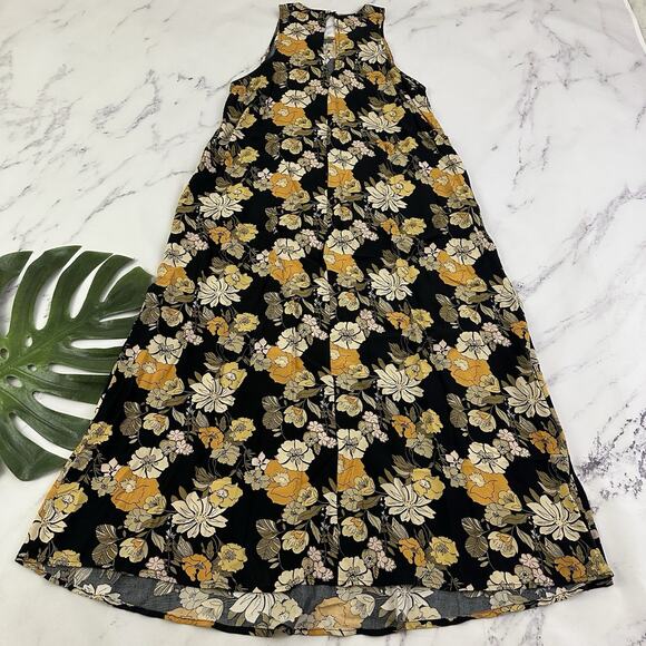 Natural Life Womens Maxi Dress Size Xs S Black Yellow Floral Pockets Boho Shift - Picture 8 of 11